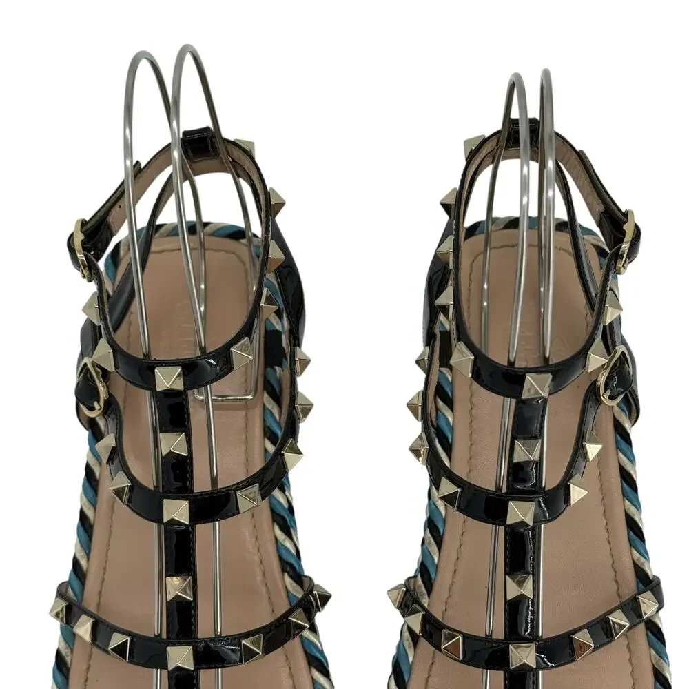 Valentino Rockstud Caged Leather Platform Sandals EU 40 Blue Braided - Picture 6 of 12